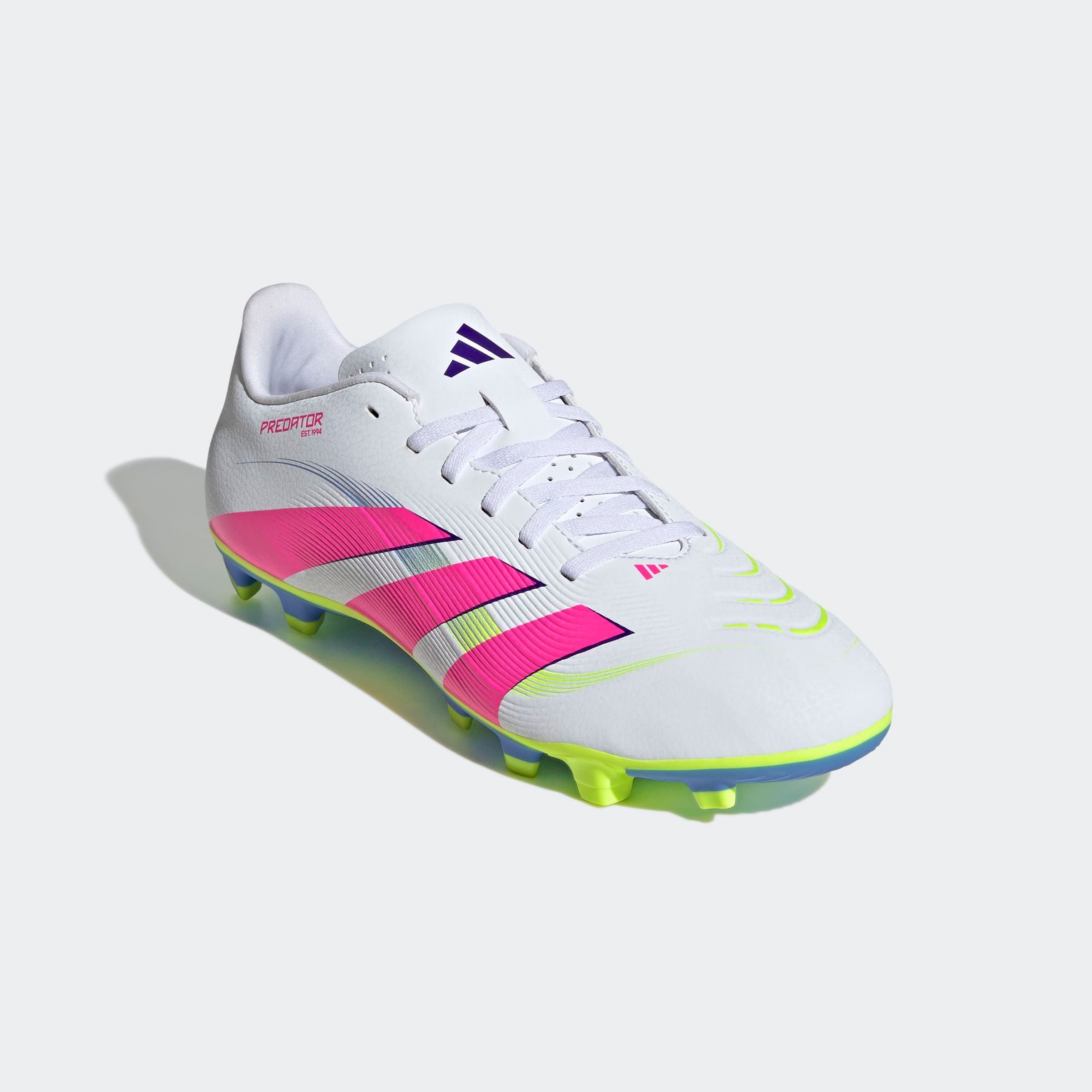 Fußballschuh ADIDAS PERFORMANCE "PREDATOR CLUB FG/MG", Herren, Gr. 43, weiß (cloud weiß, lucid pink, lucid lemon), Synthetik, Schuhe Fußballschuh, für Rasenplätze