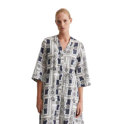 Maxikleid MARC O'POLO "aus leichtem Baumwoll-Voile", Damen, Gr. 40, Normalgrößen, multi, muted blau, Obermaterial: 100% Baumwolle; Futter: 100% Modal, bedruckt, weit lang, V-Ausschnitt, 3/4-Ärmel normaler Saum, Kleider Image