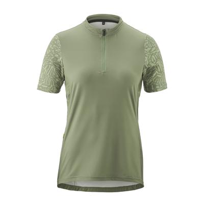 Radtrikot GONSO "Adventure Jersey Halfzip W", Damen, Gr. 38, grün (schilfgrün), 88% Polyester (recycelt), 12% Elasthan, Rundhals, Kurzarm, Trikots, Damen Fahrradtrikot kurzarm, Rückentasche mit RV, Quick-Dry, Slim Fit Image