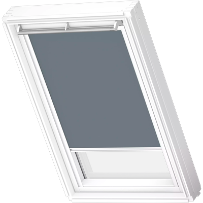 Verdunklungsrollo VELUX "DKL 4581SWL, Farbe: blaugrau", blau (blaugrau, weiß), C06, stufenlos positionierbar, Polyester, Rollos, weiße Führungsschienen & Griffleiste Image