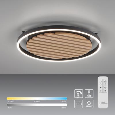 LEONIQUE Deckenleuchte "Brialeen - Akustikpaneele", braun (holz, natur), Ø 50,00cm H: 5,50cm, Lampen, Akustikpaneel, CCT, Deckenlampe, Akustik, Holz, Paneele, Fernbedienung Image