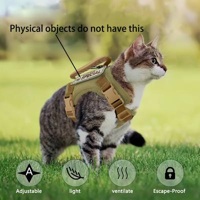 TEMU Escape-proof Tactical Cat Harness Vest With Leash - Adjustable, Fit For Cats & Small Dogs, Polyester Image