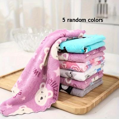TEMU 5-pack Polyester Coral Fleece Kitchen Towels, Double-sided Printed Cartoon Design, Thick Non-woven Dish Cloths For Cleaning And Wiping, Rectangle Shape, No Electricity Or Battery Needed Image