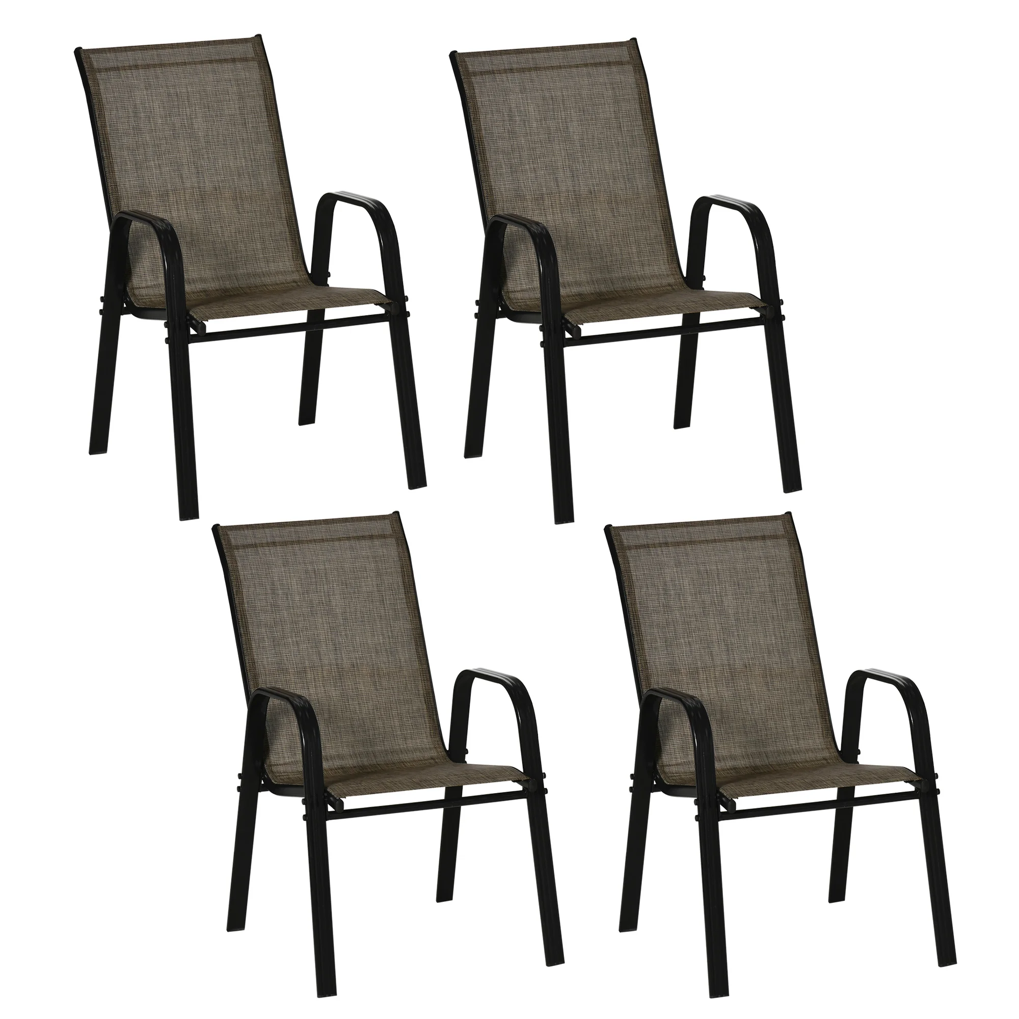 Outsunny 4 Pieces Garden Chairs, Stackable Outdoor Chairs with High Backrest and Armrest, Breathable Mesh Fabric Dining Chair
