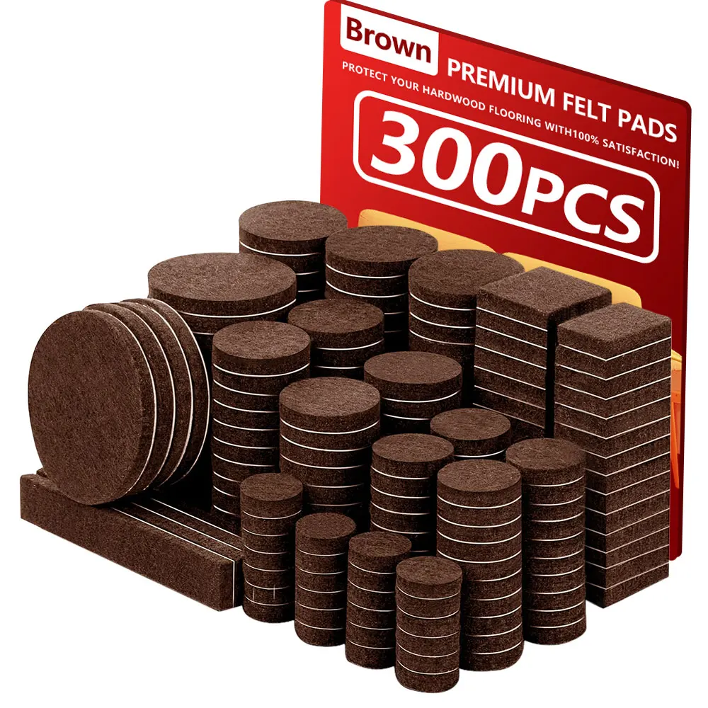 300 Stück Filz-Stuhlbeinpolster, Vorteilspackung in verschiedenen Größen, Filz-Möbelpolster zum Schutz von Hartholzböden, selbstklebend