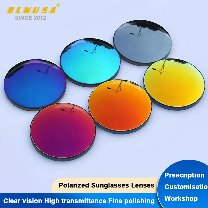 BLMUSA Polarisierte bunte Spiegellinse Schwarz Braun Gelb Serie 1,56 1,61 1,67 Myopie Hyperopie verschreibungspflichtige Sonnenbrillengläser Image