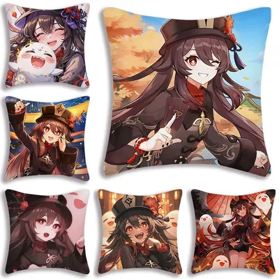 Genshin Impact Hu Tao Kissenbezüge, Cartoon-Sofa, dekorativ, Zuhause, doppelseitiger Druck, kurzer Image