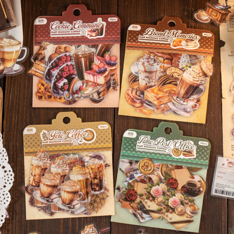 Mr Paper Coffee Landscaping PET Wasserdichtes Aufkleberpaket Halbviertelkaffee DIY Handbuch Tagebuch 60 Stück in Image