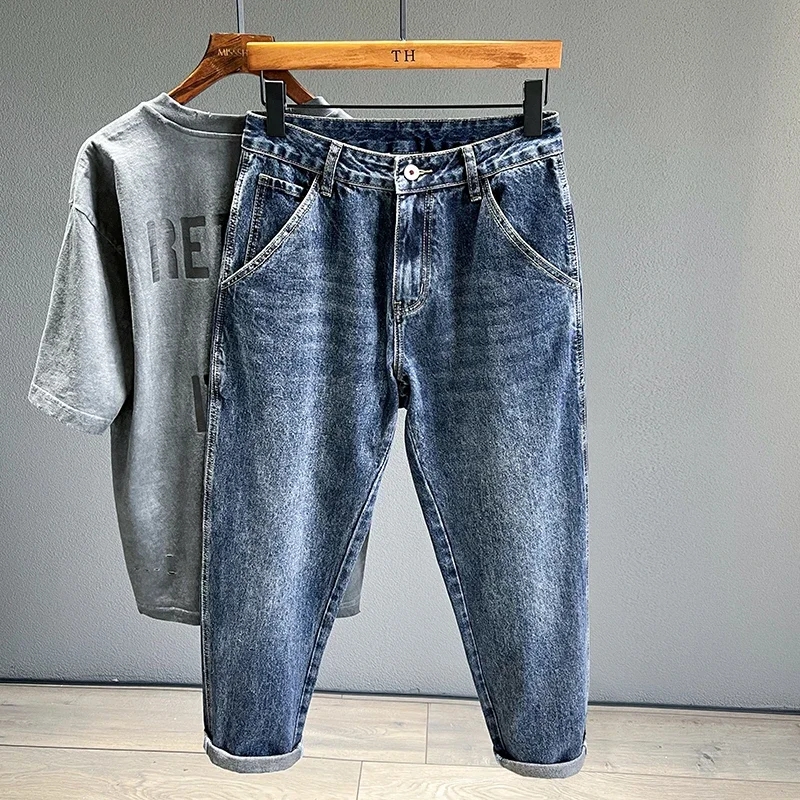 Männer Verjüngt Jeans Mode Streetwear Casual Hosen Persönlichkeit Vintage Blau Denim Hosen Hip Hop Hohe Qualität Männliche Kleidung