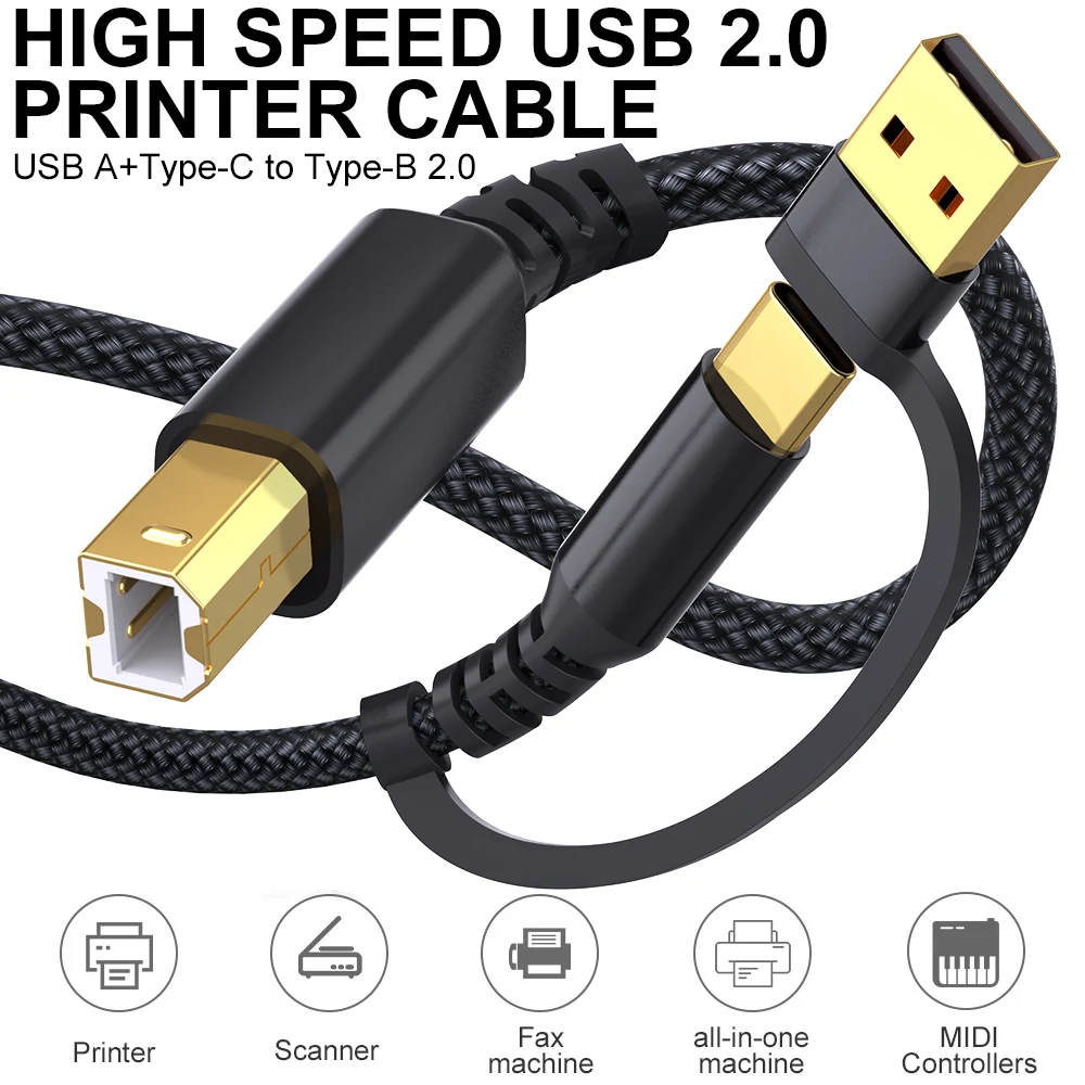 LAIHONEN USB B auf USB C USB A Druckerkabel Typ C Druckerkabel Nylon BraidedWire für Yamaha Casio Digital Piano DJ Controller Image