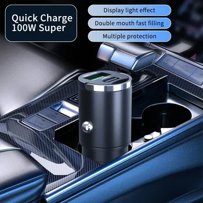 100 W Schnelllade-Autoladegerät, versteckter Mini-Zugring, Dual-Port-Autoladegerät-Adapter, einfach Image