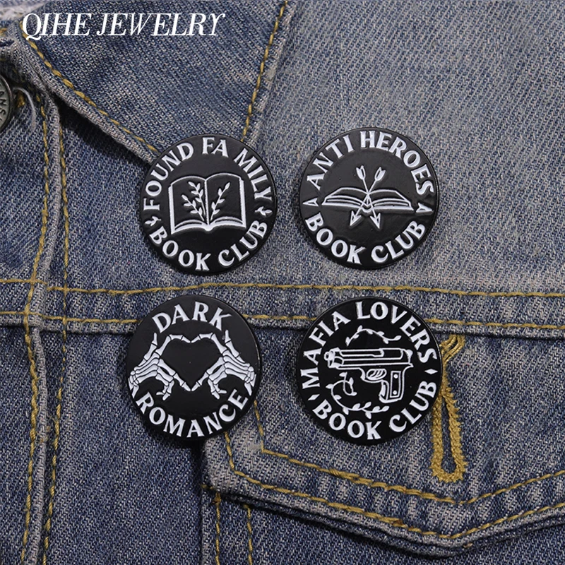 Dunkle Romantik Brosche Emaille Pins schwarze Punk Broschen Anti Helden Mafia Liebhaber Buch Club Revers Rucksack Abzeichen Schmuck Zubehör Image