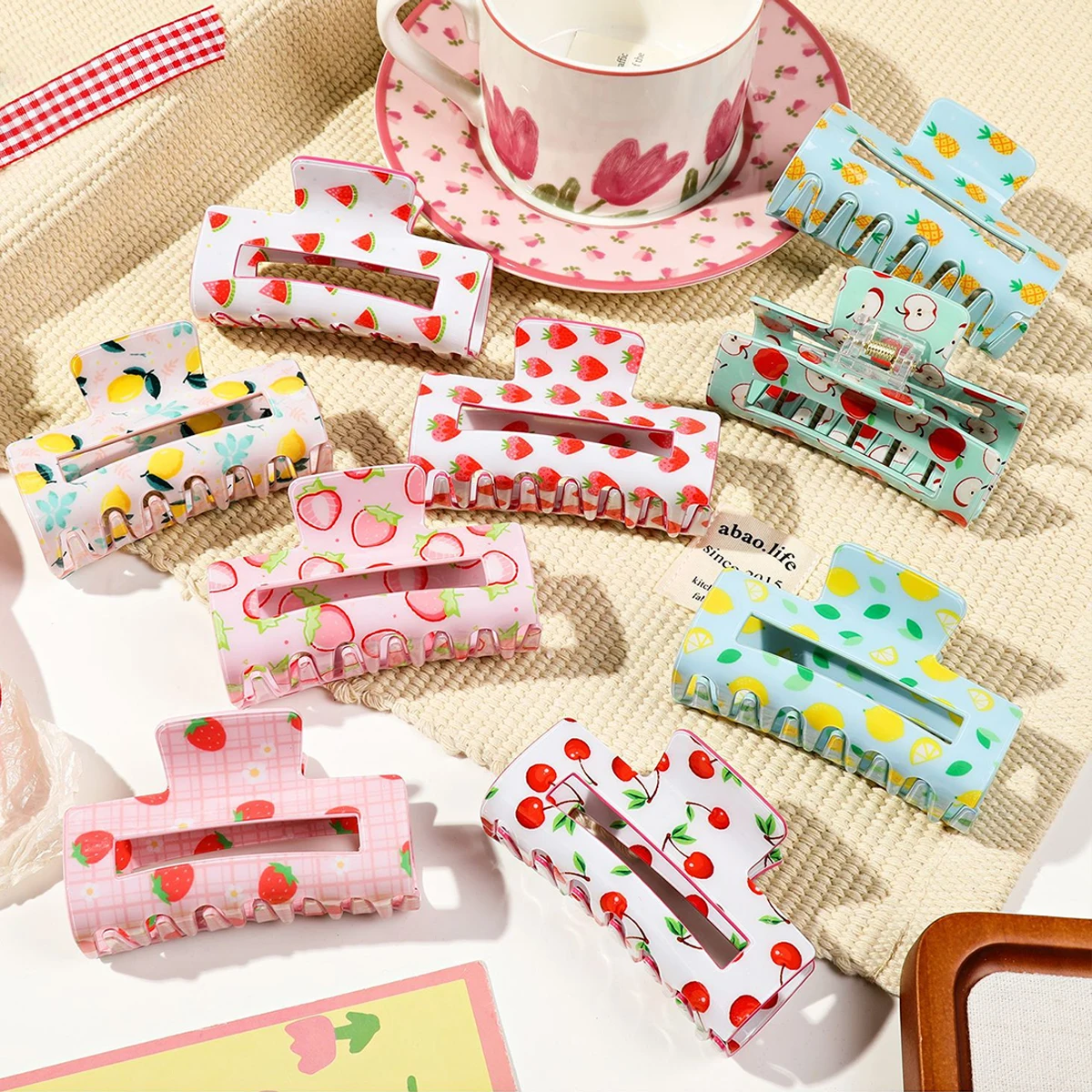 1 Stück Erdbeere Wassermelone Kirsche Obst Greifklammer Mädchen Acryl Spule Haarspange Hai Clip Haarschmuck Image