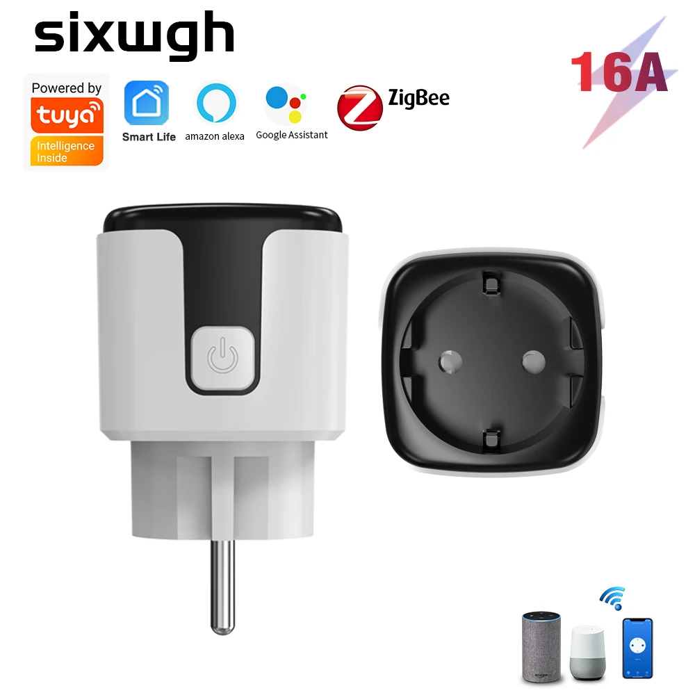 SIXWGH Zigbee Smart EU Stecker für Tuya Smart Home Automation Timing Power Monitor Smart Socket Unterstützung Google Home Alexa Image