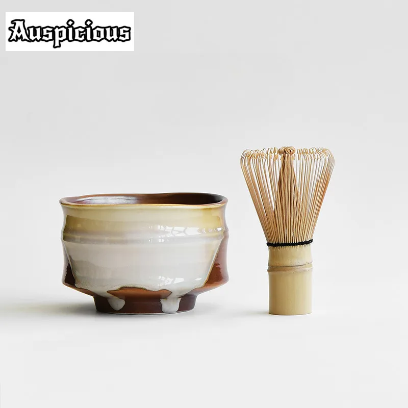 400 ml Bambus Matcha Schüssel Set Grobe Keramik Tee Waschen Mit Tee Schneebesen Jianshui Tee Tasse Waschbecken Chaxi Handwerk Geschirr