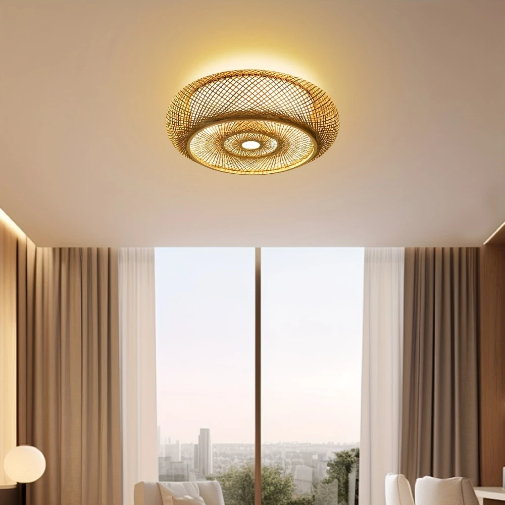 Vintage gewebte Bambus-Deckenleuchten, Korbleuchten, Rattan, Unterputz-Deckenleuchte, kreative Dekoration, Kunst Image