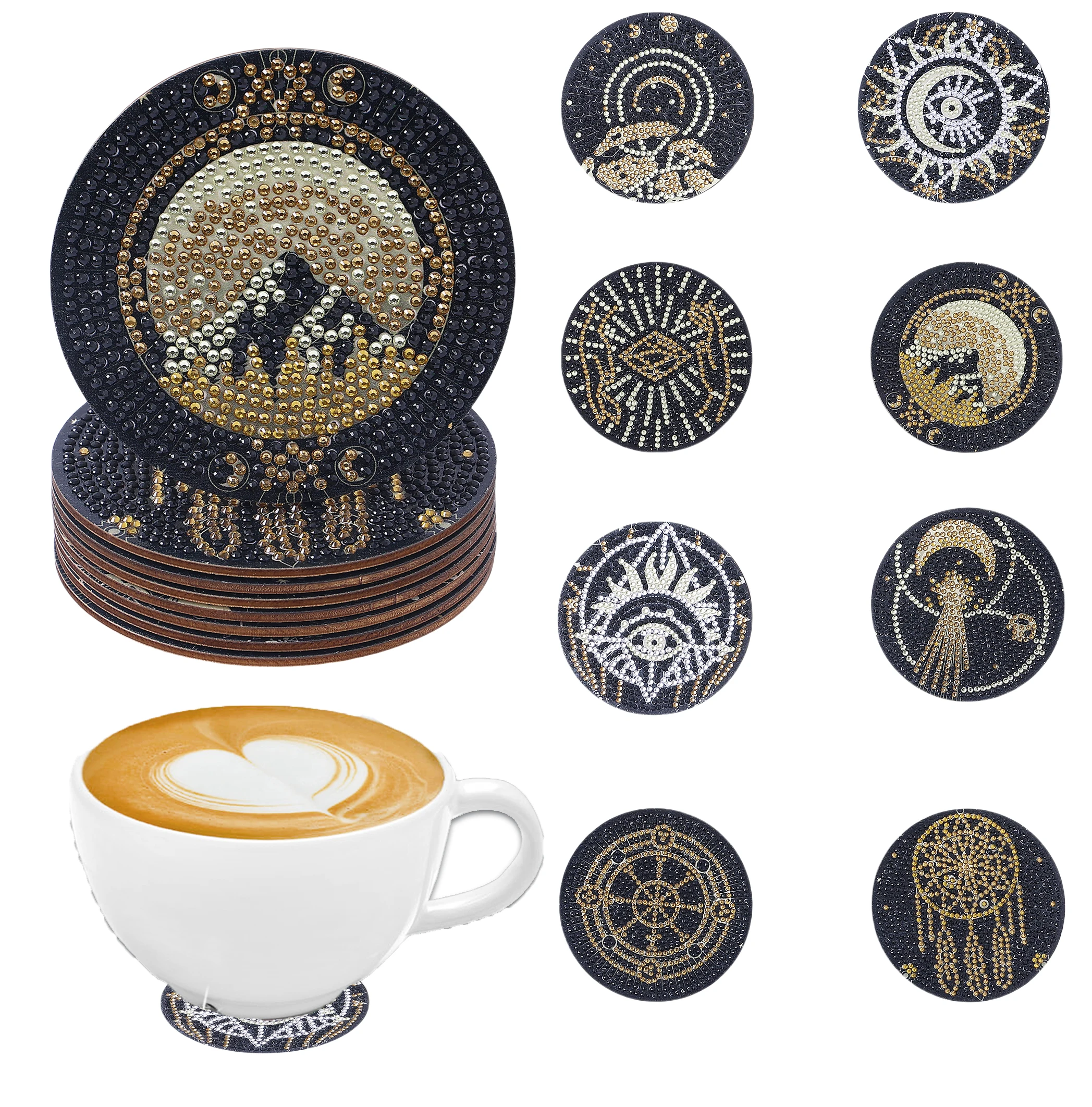 8 Stück DIY Diamant-Malerei-Untersetzer ohne Halter, rutschfeste Holz-Untersetzer für Zuhause, Büro, Küche, Café, dekoratives Zubehör Image