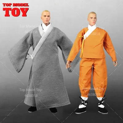 1/6 Scale Male Ancient Clothing Shaolin Monk Clothes Robe Chinese Kung Fu Suit Dress Shoe Model for