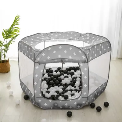 6-Sided Grey Ball Pit Play Tent for Kids (Balls Not Included) With different patterns Indoor/Outdoor