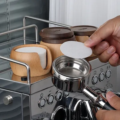 IKAPE Espresso Wooden box and 200pcs Paper Filters, Coffee Puck Screen Paper Filters for 51/54/58mm