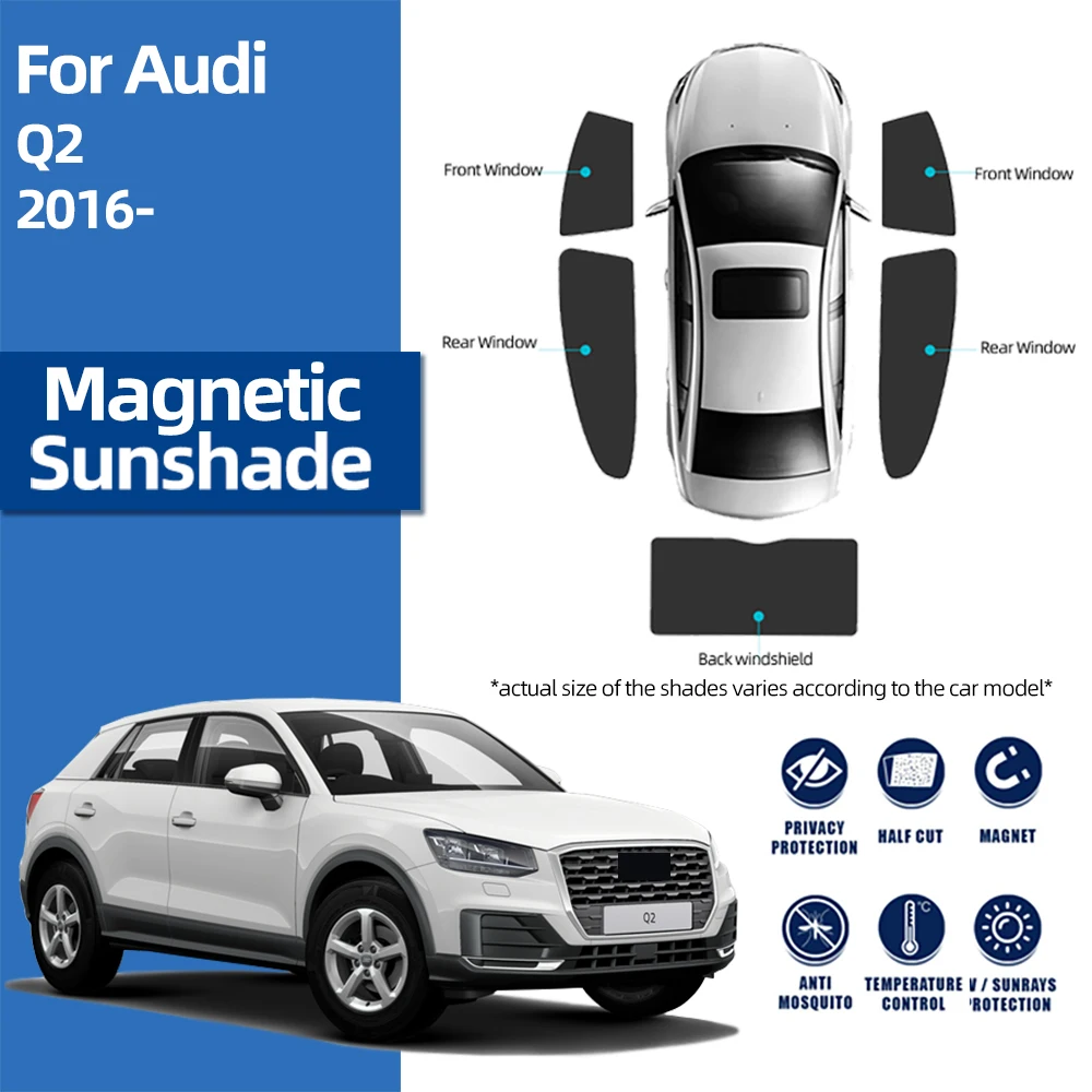 Pare-soleil magnétique pour voiture Audi Q2 SQ2 2017-2024, rideau de pare-brise avant pliable, pare-soleil en maille pour vitre latérale arrière