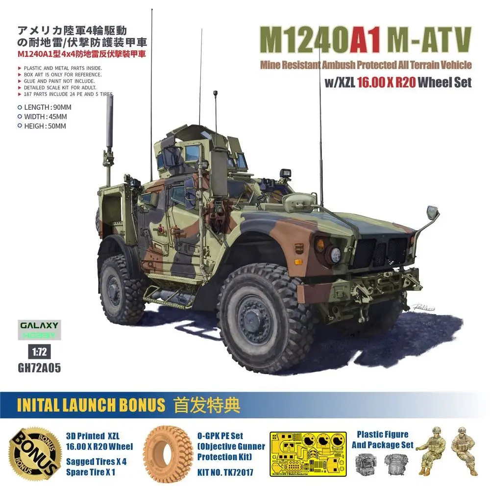 GALAXY HOBBY GH72A05 1/72 M1240A1 (M-ATV) MRAP mit O-GPK – maßstabsgetreuer Modellbausatz