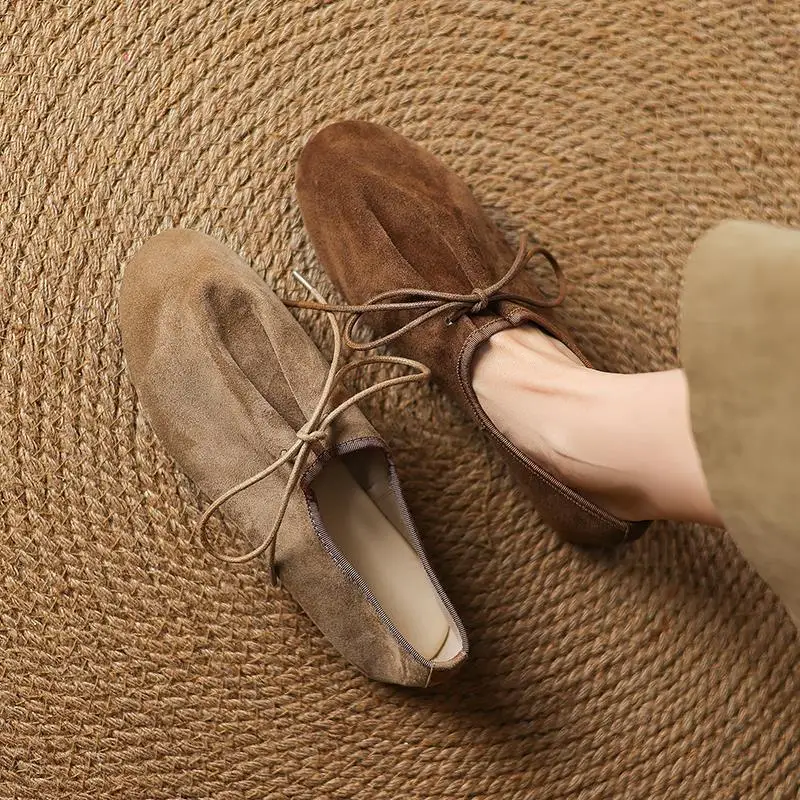 AIYUQI Flache Damenschuhe, Vintage-Schnürschuhe, 2025, neue Slipper für Damen, große Größe, Ballett, Mary Jane, Damenschuhe