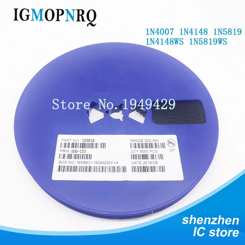 3000 Stück SMD-Diode 0805 SOD-123 1N5819 1N4148 1N4007 SOD123 SOD-323 1206 1N4148WS 1N5819WS B5819WS SOD323 Image