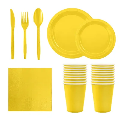 Solid Yellow boda party tableware set cumpleaños decoracion bachelorette Birthday Tableware Paper