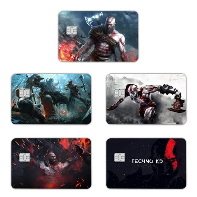 God Of War Aufkleber, 4 Stück, PVC-Kreditkarten-Haut-Aufkleber, abnehmbare, selbstklebende Image