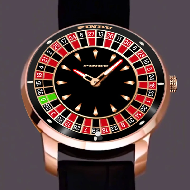 PINDU Design Mechanische Uhr NH35 Kreative Spiel Rotierenden Zifferblatt Las Vegas Roulette Desktop Thema Automatische Uhr Männer Diamant Box Image