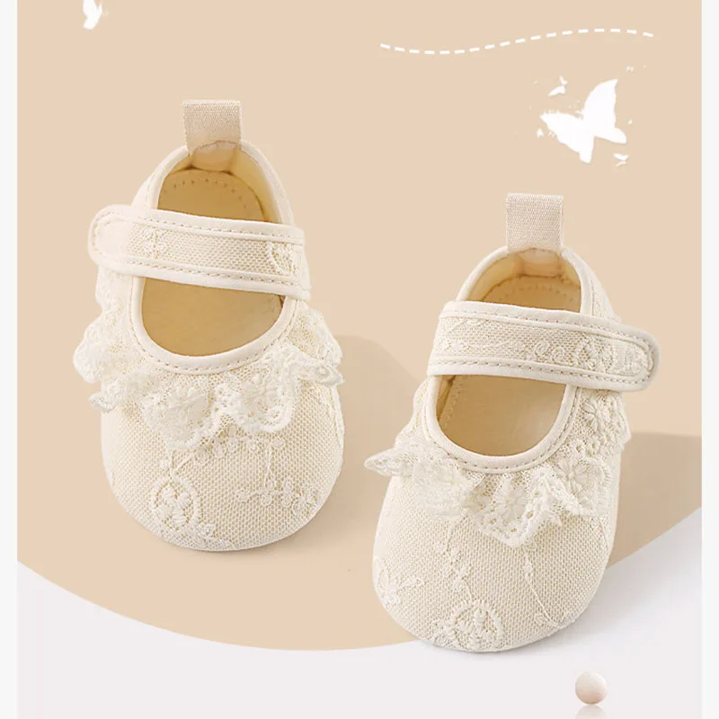 2023 neue Sommer-Siper-weiche Pre-Walker-Wanderschuhe für Kleinkinder im Alter von 0 bis 18 Monaten, niedliche beige Spitze, Kleinkind-Schuhe mit weichen Sohlen