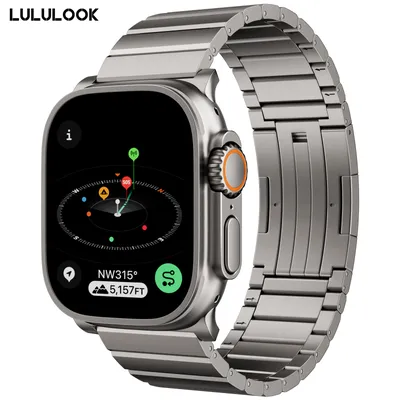 LULULOOK Titanium Band For Apple Watch Ultra,DLC Scratch Resistant Folding Clasp Band,Adjustable 6mm Microlink Replacement Band