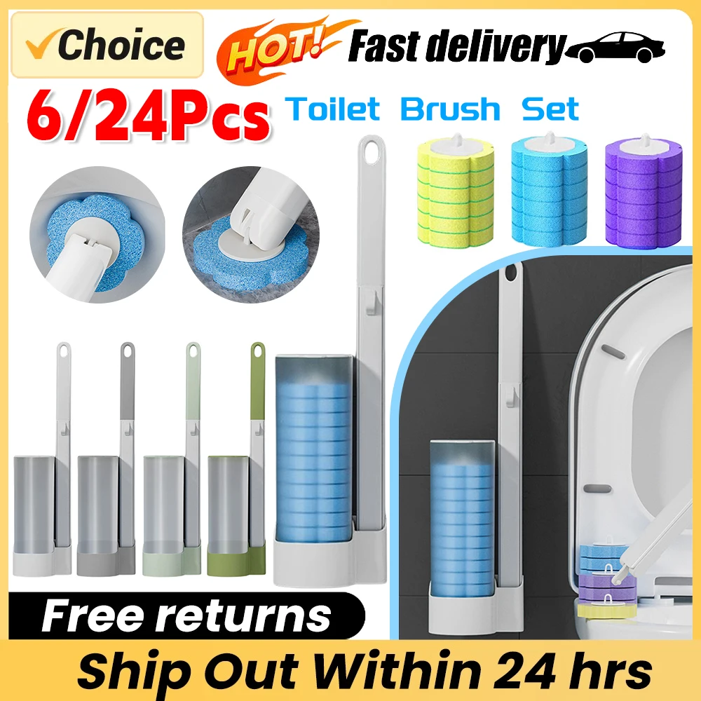 6/24pcs Einweg-Toiletten bürstenset Wand-Bad-Langgriff-Reinigungs werkzeug Toiletten bürste Toiletten-Nachfüllungen WC-Zubehör