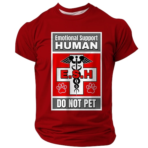 T-Shirt Grafica Divertente per Uomini Supporto Emozionale Umano E.S.H. Non Accarezzare Manica Corto
