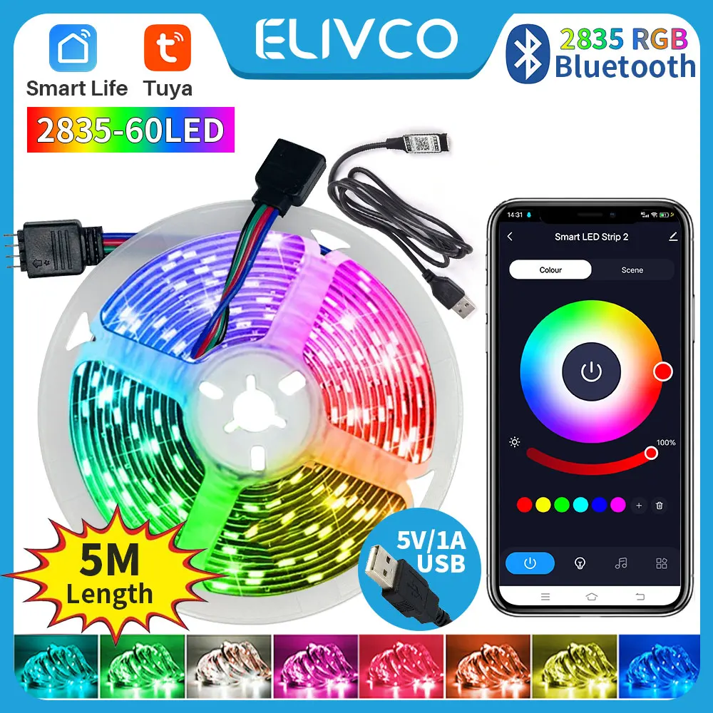 Tuya Bluetooth Smart luci di striscia a LED RGB 2835 5V USB Smart Life App di controllo per schermo desktop TV retroilluminazione nastro a diodi flessibili