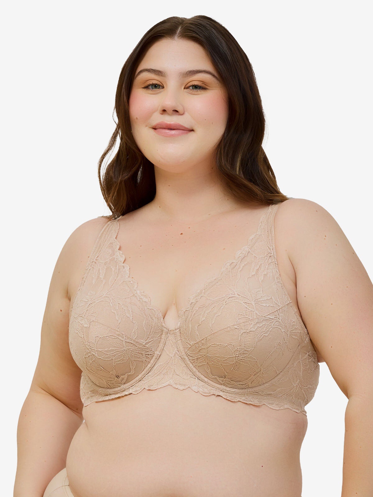 Plus Size Women's The Willow - Lace Plunge Underwire Bra by Leading Lady in Sand (Size 40 DDD)