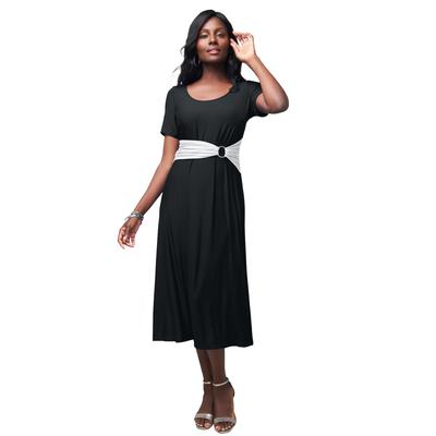 Plus Size Women's Buckle Midi Dress by Jessica London in Black White (Size 26 W)