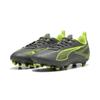 Fußballschuh PUMA "ULTRA 5 PLAY FG/AG Fußballschuhe Jugendliche", Kinder, Gr. 34.5, matte aged silber gelb alert blau gray, Obermaterial: Textil, Synthetik; Futter: Textil; Innensohle: Textil; Laufsohle: Synthetik, Schuhe