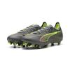 Fußballschuh PUMA "ULTRA 5 MATCH FG/AG Fußballschuhe Erwachsene", Gr. 43, matte aged silber gelb alert blau gray, Obermaterial: Synthetik, Textil; Futter: Synthetik, Textil; Innensohle: Textil; Laufsohle: Synthetik, Schuhe