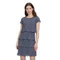 Sommerkleid BETTY BARCLAY "Betty Barclay Stufenkleid mit Rundhalsauschnitt", Damen, Gr. 42, Normalgrößen, blau (dunkelblau, weiß), Obermaterial: 100% Polyamid. Futter: 100% Polyester., feminin, gerade kurz, Rundhals, Halbarm, Kleider, Druck