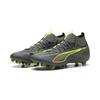 Fußballschuh PUMA "ULTRA 5 MATCH+ FG/AG Fußballschuhe Damen", Gr. 37.5, matte aged silber gelb alert blau gray, Obermaterial: Textil, Synthetik; Futter: Textil, Synthetik; Innensohle: Textil; Laufsohle: Synthetik, Schuhe