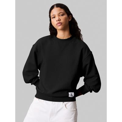 Sweatshirt CALVIN KLEIN JEANS "A- LS BADGE LOGO TERRY CREW NK", Damen, Gr. XXL (46), schwarz, Sweatware, Obermaterial: 100% Baumwolle, unifarben, feminin, normal, Rundhals, Langarm eingesetzt Rippbündchen, Sweatshirts, Mit Rundhalsausschnitt Image