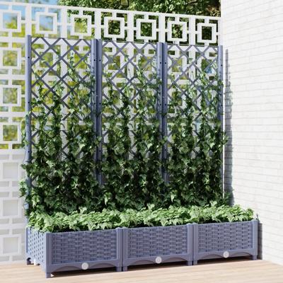 TEMU Planter With Trellis Dark Grey 120x40x121.5cm Pp, For Growing Outdoor Plants, Flowers, Herbs And Vegetables Image