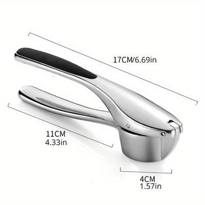 TEMU 1pc Premium Stainless Steel Garlic Press - Manual Handheld Ginger Crusher, For , Durable Kitchen Tool For And Professional Use, Garlic Mince Image