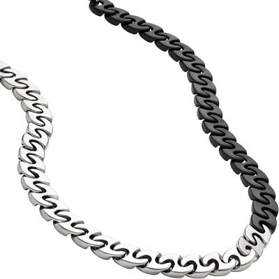Edelstahlkette DIESEL "Schmuck Geschenk Halsschmuck Halskette", schwarz (edelstahlfarben, schwarz), Halsketten, Damen, Edelstahl, L: 50cm B: 10mm, B:10mm Image
