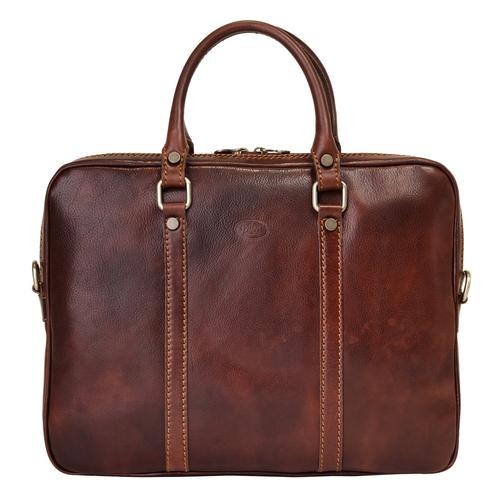 Aktentasche PIKÉ, Damen, Gr. B/H/T: 38cm x 30cm x 10cm onesize, braun, Leder, glänzend, beschichtet, Taschen, echt Leder, Made in Italy