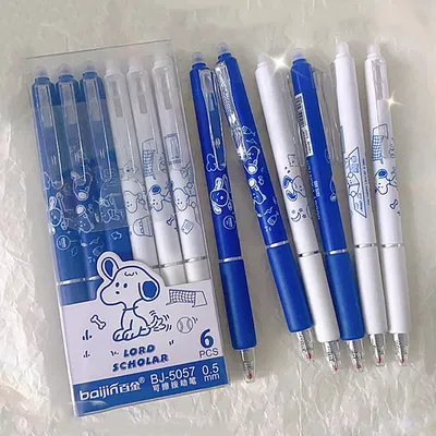 6pcs Snoopy Erasable Pen 0.5mm Black Blue Ink Gel Pen Anime School Office Press Ballpoint Pen Supplies Stationery for Men Women