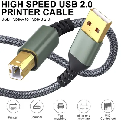 USB A Printer Cable 16 ft Up to 480 Mbps transfers data speed for USB A devices USB A to USB 2.0 Type B Dell Epson Lexmark