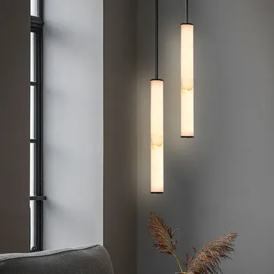 Winfordo Copper Natural Marble Hanging Chandelier Light Fixture Small LED Pendant Lamp for Bedroom Dining Room Home Decor